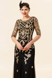 Golden Sequins Glitter Flapper Dress with 1920s Accessories Set