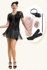 Load image into Gallery viewer, Black Beading Fringes Flapper Dress with 1920s Accessories Set