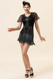 Black Beading Fringes Flapper Dress with 1920s Accessories Set