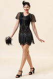 Black Beading Fringes Flapper Dress with 1920s Accessories Set