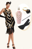 Golden Sleeveless Fringes Flapper Dress with 1920s Accessories Set