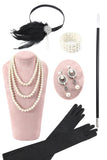 Silver Fringed Sequins Glitter Flapper Dress with 20s Accessories Set