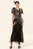 Sequins Golden Long Flapper Dress with 20s Accessories Set