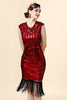 Load image into Gallery viewer, Burugndy Sequins Fringed Flapper Dress with 1920s Accessories Set