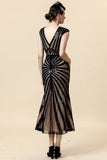 Black Sequins Glitter Midi Flapper Dress with 20s Accessories Set