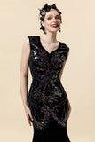 Black Sequins Long Gatsby Dress with 20s Accessories Set