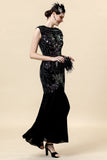 Black Sequins Long Gatsby Dress with 20s Accessories Set