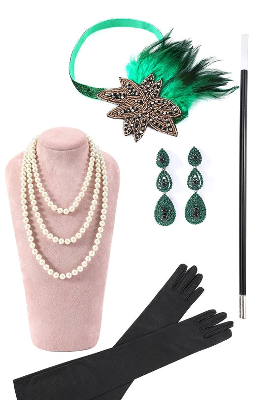 Load image into Gallery viewer, Halter Green Sequins Gatsby Dress with 20s Accessories Set