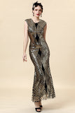 Golden Sequins Glitter Long Flapper Dress with 20s Accessories Set