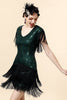 Load image into Gallery viewer, Fringed Green Sequins Flapper Dress with 1920s Accessories Set