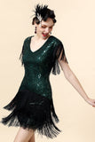 Fringed Green Sequins Flapper Dress with 1920s Accessories Set