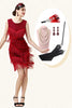 Load image into Gallery viewer, Red Beaded Fringed Flapper Dress with 20s Accessories Set
