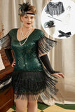 Green Plus Size 1920s Gatsby Dress with 20s Acessories Set