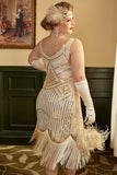 Apricot Plus Size 1920s Gatsby Dress with 20s Acessories Set