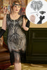 Load image into Gallery viewer, Black and Apricot Sequins 1920s Plus Size Dress with 20s Accessories Set