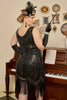 Load image into Gallery viewer, Black Sequins 1920s Flapper Plus Size Dress with 20s Accessories Set