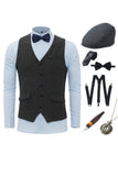 Black Shawl Lapel Men's Vest with 6 Pieces Accessories Set