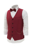 Burgundy Chain Men's Vest with 5 Pieces Accessories Set