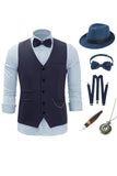 Navy Chain Men's Vest with 5 Pieces Accessories Set