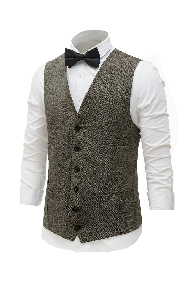 Load image into Gallery viewer, Coffee Shawl Lapel Men&#39;s Vest with 5 Pieces Accessories Set