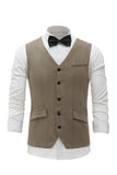 Khaki Shawl Lapel Men's Vest with 5 Piece Accessories Set