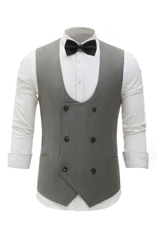 Grey Double Breasted Men's Vest with 7 Pieces Accessories Set
