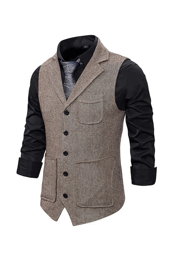 Brown Notched Lapel Men's Vest with 5 Pieces Accessories Set