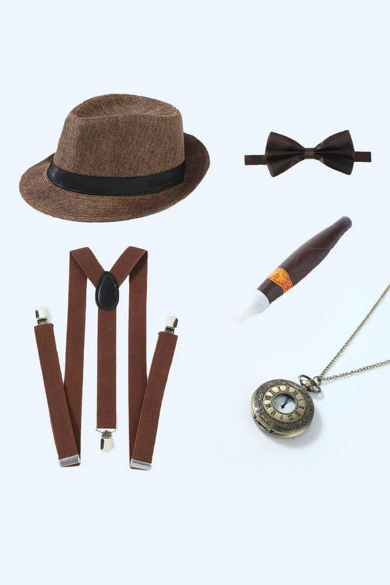 Load image into Gallery viewer, Brown Notched Lapel Men&#39;s Vest with 5 Pieces Accessories Set