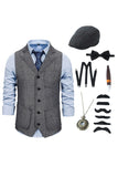 Grey Notched Lapel Men's Vest with Accessories Set