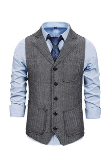 Grey Notched Lapel Men's Vest with Accessories Set