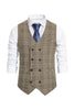 Load image into Gallery viewer, Brown Plaid Double Breasted Men Vest with Accessories Set