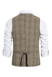 Brown Plaid Double Breasted Men Vest with Accessories Set