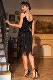 Sparkly Black Sequined 1920s Flapper Dress with 20s Accessories