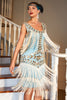 Load image into Gallery viewer, Sparkly Blue Sequined 1920s Flapper Dress with 20s Accessories