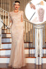 Load image into Gallery viewer, Sparkly Blush Sequined Long 1920s Flapper Dress with 20s Accessories