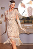 Load image into Gallery viewer, Sparkly Champagne Sequins Fringed 1920s Dress with Accessories Set