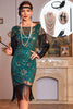 Load image into Gallery viewer, Sparkly Dark Green Cap Sleeves Sequins Fringed 1920s Dress with Accessories Set