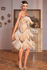 Load image into Gallery viewer, Sparkly Champagne Spaghetti Straps Sequins Fringed 1920s Dress with Accessories Set