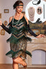 Load image into Gallery viewer, Sparkly Green and Golden Spaghetti Straps Sequins Fringed 1920s Dress with Accessories Set