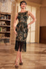 Load image into Gallery viewer, Gold and Black Green Sequins Fringed 1920s Dress with Accessories Set