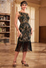Load image into Gallery viewer, Gold and Black Green Sequins Fringed 1920s Dress with Accessories Set