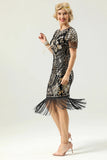 Black Sequins Fringed Cap Sleeves 1920s Dress with Accessories Set