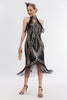 Load image into Gallery viewer, Sparkly Black Golden Sequins Fringed 1920s Dress with Accessories Set