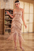 Load image into Gallery viewer, Sparkly Champagne Round Neck Sequins Fringed 1920s Dress with Accessories Set