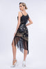 Load image into Gallery viewer, Sparkly Black Asymmetrical Sequins Fringed 1920s Dress with Accessories Set