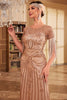 Load image into Gallery viewer, Sparkly Champagne Long Sequins Fringed 1920s Dress with Accessories Set