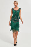 Dark Green Sequins Fringes Great Gatsby Dress with Accessories Set