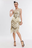 Champagne Glitter Fringes Gatsby Dress with Accessories Set