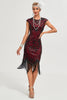 Load image into Gallery viewer, Burgundy Fringes Sparkly Flapper Dress with Accessories Set
