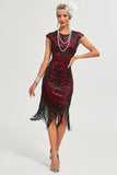 Burgundy Fringes Sparkly Flapper Dress with Accessories Set